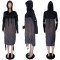 Casual and personalized long sleeved patchwork hooded dress