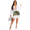 White woven shirt skirt, random camouflage printed short skirt set of two