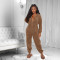 Solid plush ear hooded long sleeved pants for warmth and home jumpsuit