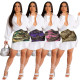 White woven shirt skirt, random camouflage printed short skirt set of two