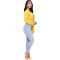 Fashionable and versatile high waisted washed and distressed tight elastic jeans
