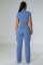 Fashion solid color short sleeved wide leg pants two-piece set