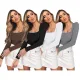Autumn/Winter Top Long sleeved Square Neck Pit Ribbed Elastic Slim Fit Bottom