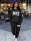 Casual Nope letter printed round neck hoodie and pants set