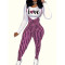 Two piece set of round neck long sleeved top and suspender pants