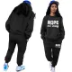 Casual Nope letter printed round neck hoodie and pants set