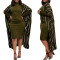 Two piece set of printed long sleeved outerwear with inner tower pit stripe dress