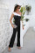 French retro white contrasting patchwork high waisted slimming and loose fitting wide leg pants