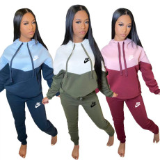 New casual patchwork hoodie two-piece set