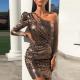 Single Shoulder Long sleeved Dress Slim Fit Pencil Skirt