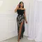Women's strapless high slit sequin dress