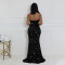 V-neck sequin high slit evening dress, fashionable slim fit dress