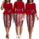 Sexy and fashionable digital printed long sleeved round neck women's dress