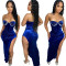 Sexy strapless high slit solid color hot diamond dress for women