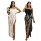 Women's strapless high slit sequin dress
