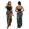 Women's strapless high slit sequin dress