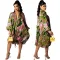 Printed loose drawstring button up dress