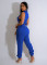Solid color side button long zipper with 4 pockets jumpsuit