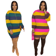 New casual contrasting knitted round neck women's dress sweater