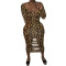 New large U-neck leopard print sexy tight fitting dress