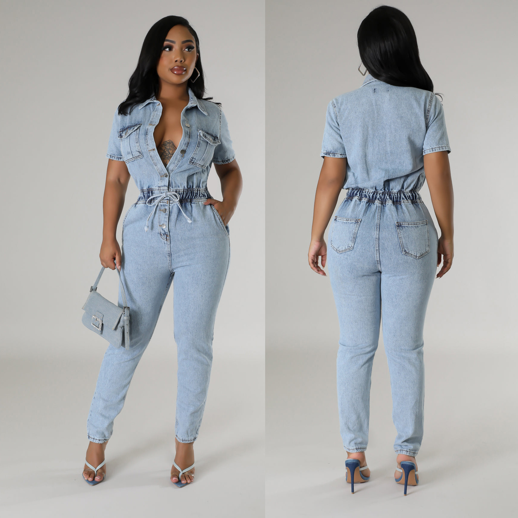Washed Jumpsuit With Adjustable Ankle