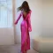 Sexy and trendy long sleeved patchwork satin backless slit dress long skirt