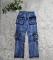 Casual versatile multi pocket workwear pants, mid rise washed straight leg jeans