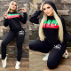 Solid color classic slim fit offset printing letters long sleeves+pants fashion set
