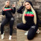 Solid color classic slim fit offset printing letters long sleeves+pants fashion set