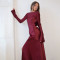 Sexy and trendy long sleeved patchwork satin backless slit dress long skirt