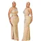 Set of two pieces for women, with a high slit and buttocks wrapped skirt and hot diamond sequins