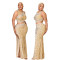 Set of two pieces for women, with a high slit and buttocks wrapped skirt and hot diamond sequins