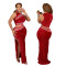 Set of two pieces for women, with a high slit and buttocks wrapped skirt and hot diamond sequins