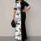 Spring/Summer Printed Short sleeved Dress Slim Fit Round Neck Long Dress