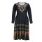 Oversized women's round neck long sleeved loose geometric pattern printed large hem dress