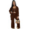 Casual knitted hanging bag cardigan long cape three piece set