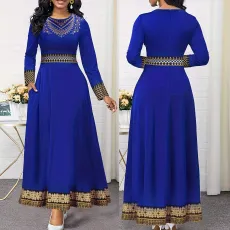 Large size dress, high-end temperament, commuting, solid color pullover, slim fit long dress