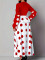 Large size women's patchwork high waisted polka dot printed dress with a V-neck lace up design