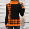 High necked plaid printed top with foldable double neckline casual long sleeved hoodie