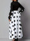 Large size women's patchwork high waisted polka dot printed dress with a V-neck lace up design