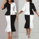 Round neck mid sleeved fishtail skirt two-piece set