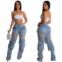 Fashionable and sexy distressed washed work bag jeans