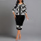 Large size women's fake two-piece plaid printed dress, spring and autumn mid sleeved split back mid length skirt