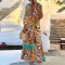 Deep V-neck leopard print patchwork oversized dress with elastic sleeves for spring and autumn