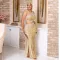 Set of two pieces for women, with a high slit and buttocks wrapped skirt and hot diamond sequins