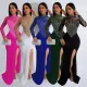 Hot Diamond Pearl Perspective Waist Wrap Hip Elastic Split Dress