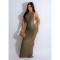 Fashionable women's solid color round neck sleeveless slit long dress dress