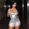 Fashion Faux Leather Metallic Body Contouring Bustier Casual Shorts Two Piece Set