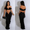 Fashion women's solid color sexy strapless pleated skirt two-piece set