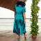 Fashion women's solid color bubble sleeve imitation silk jumpsuit